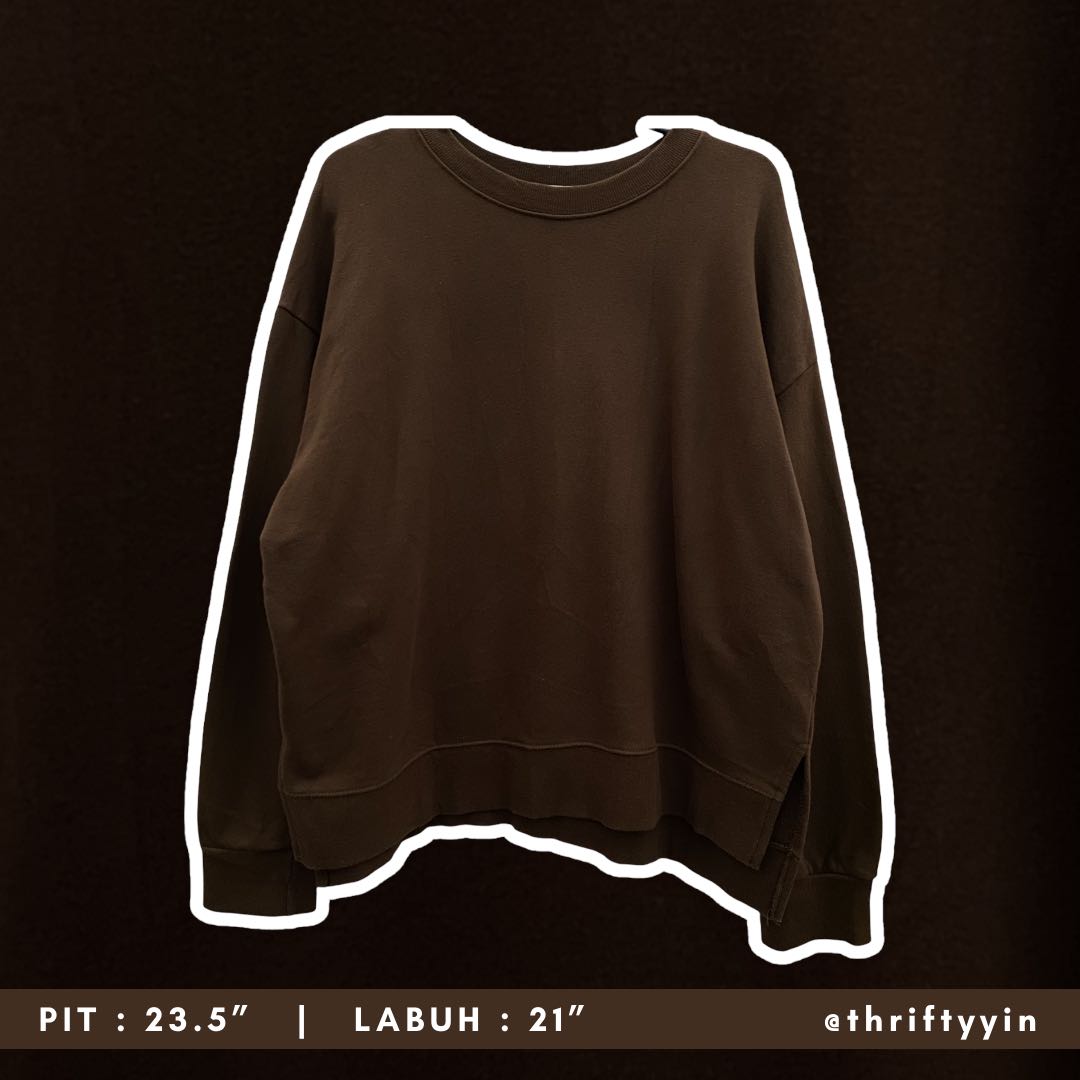 Plain Dark Brown Sweatshirt Women s Fashion Tops Longsleeves on