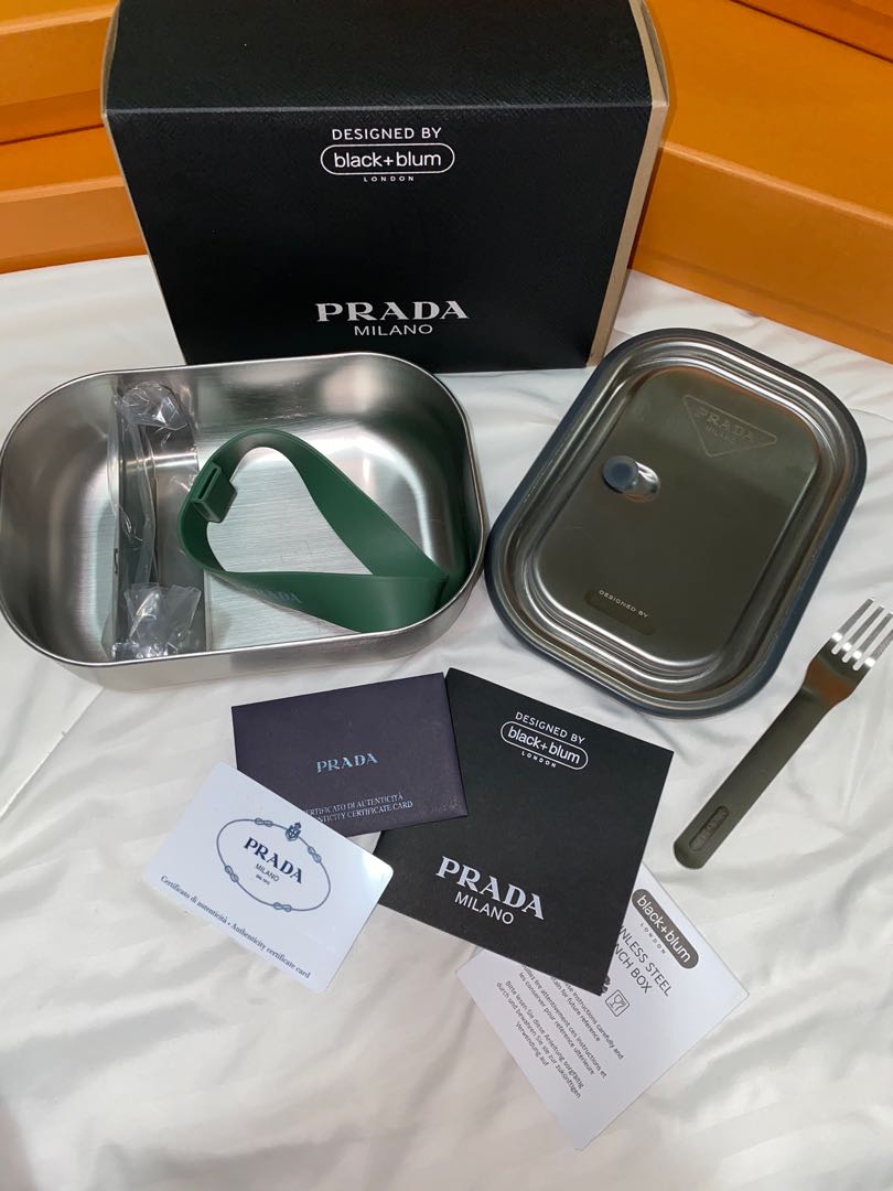 Prada X Black + Blum silver tone logo lunch box