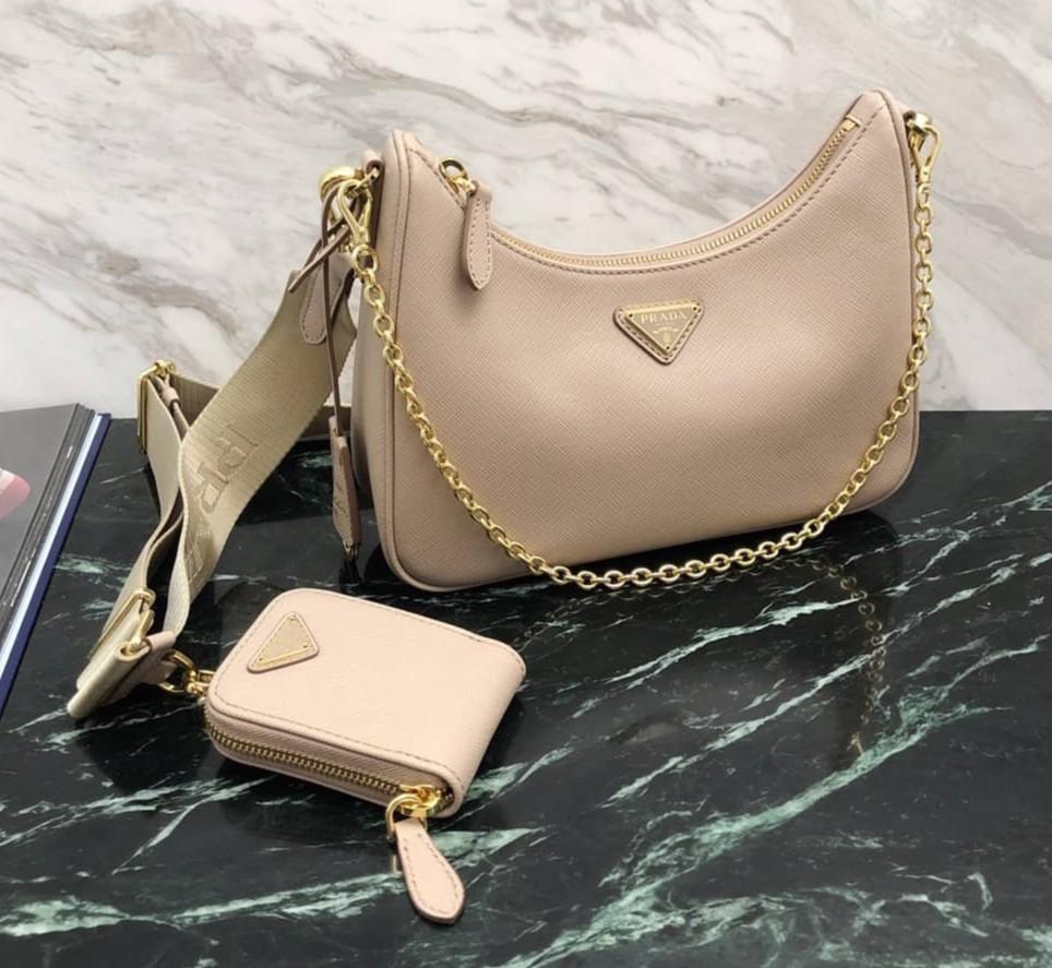 Cameo Beige Prada Re-edition Saffiano Leather Mini Bag