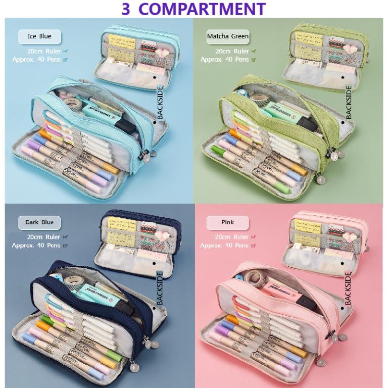 1 Pcs Large Pencil Case Big Capacity 3 Compartments Canvas Pencil Pouch  Multifunctional Multi-layer Pencil Case For Teen Boys Girls School Students  (s