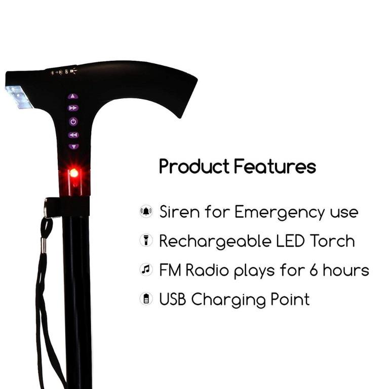 Smart Walking Stick Radio Fall Alert Lights Help Eldery Safety, Health ...