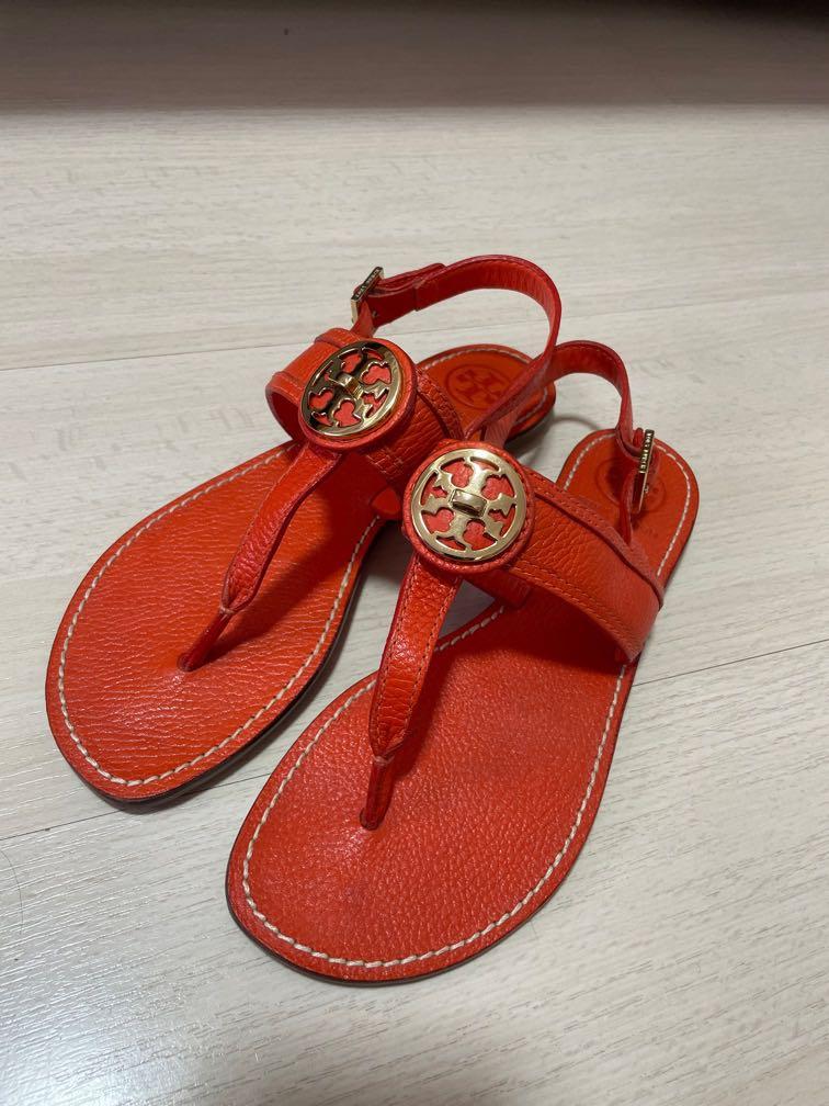 Tory Burch Orange Leather Sandals Size US 8