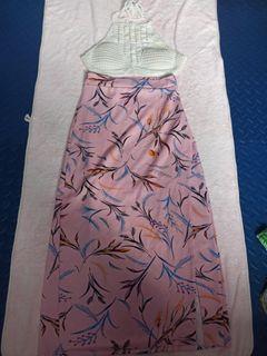 White crochet and pink skirt w/ slit