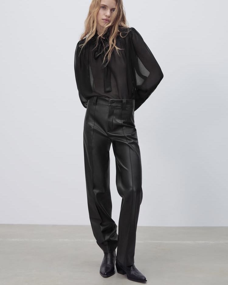 NWT ZARA Full Length Faux Leather Francoise Pants Size XS Color Dark Oli…