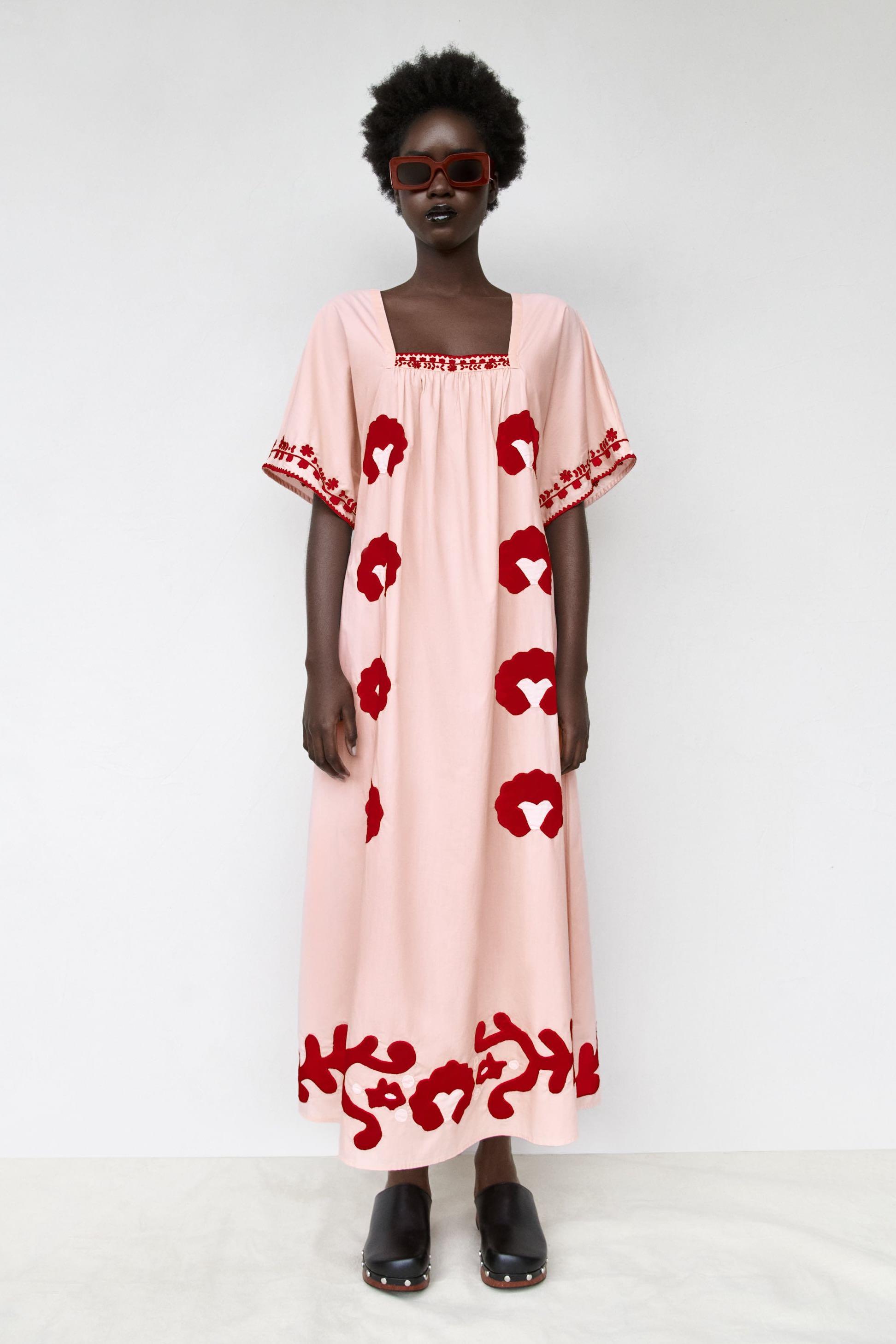 Zara embroidered dress pink clearance