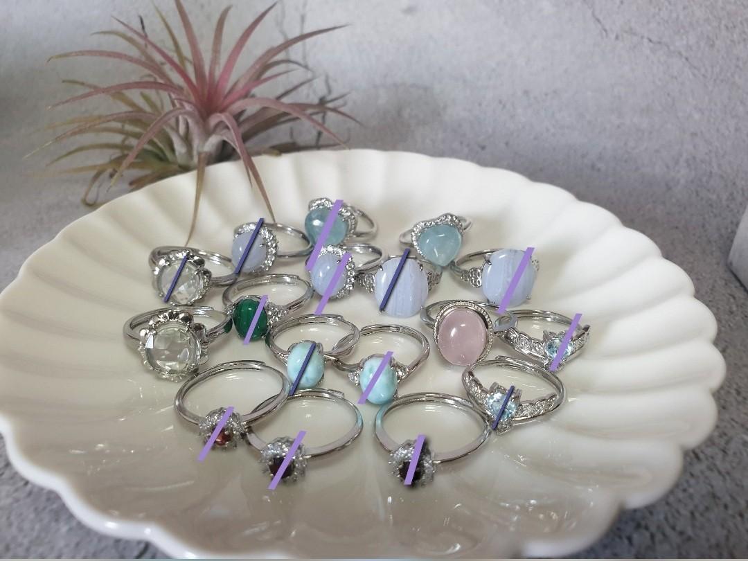#Rose Quartz Blue Lace Agate Larimar Aquamarine Blue Topaz  Green Crystal Tourmaline, Women's Fashion, Jewelry  Organisers, Rings on  Carousell