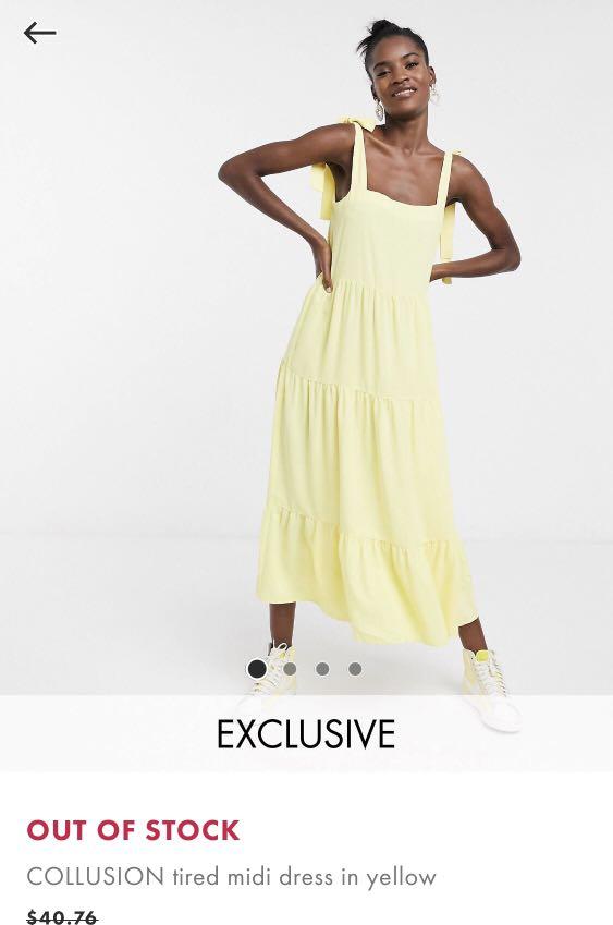 ASOS Tiered midi dress in yellow Brand Collusion Women s Fashion Dresses Sets Dresses on Carousell