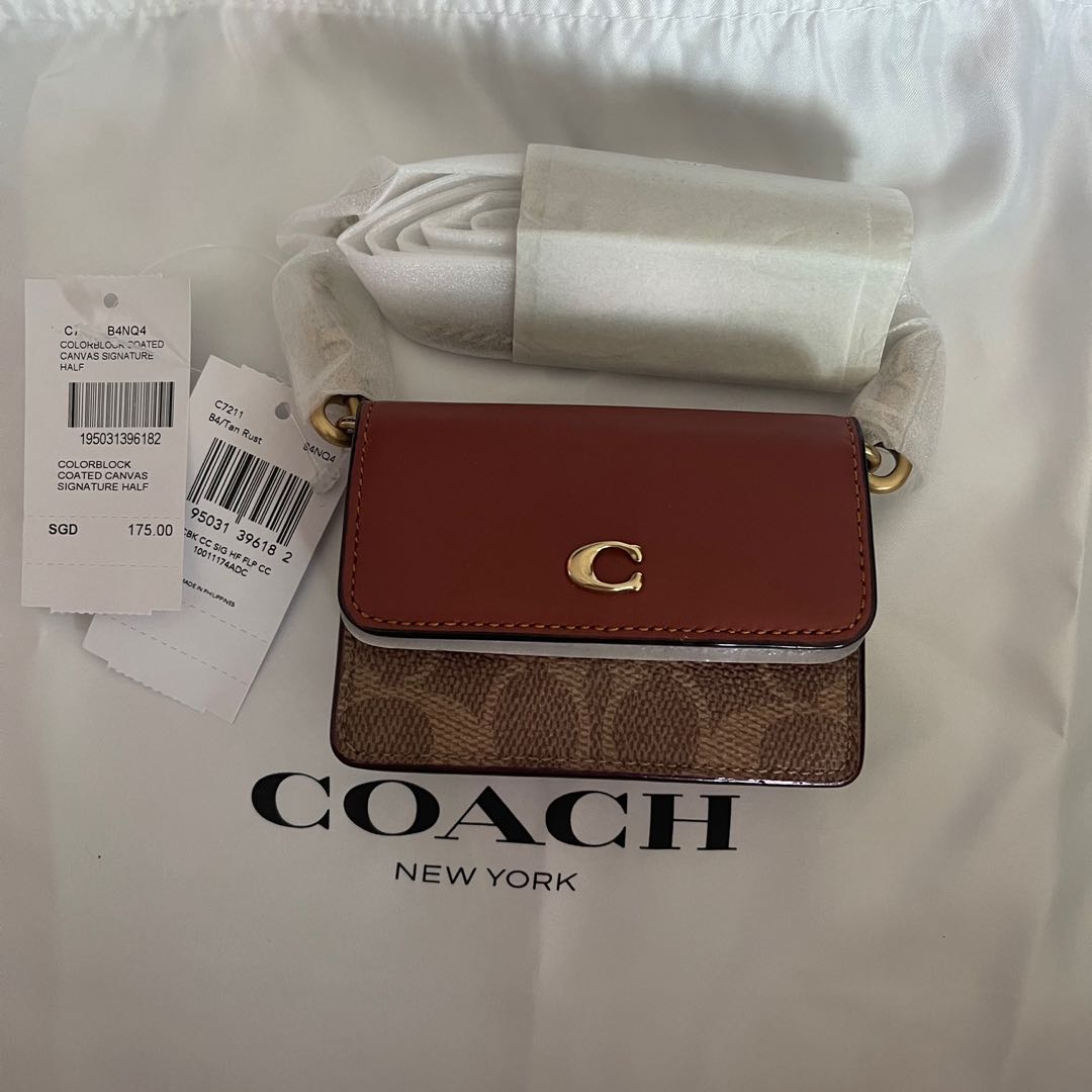 COACH Signature Logo Colorblock Half Flap Card Case