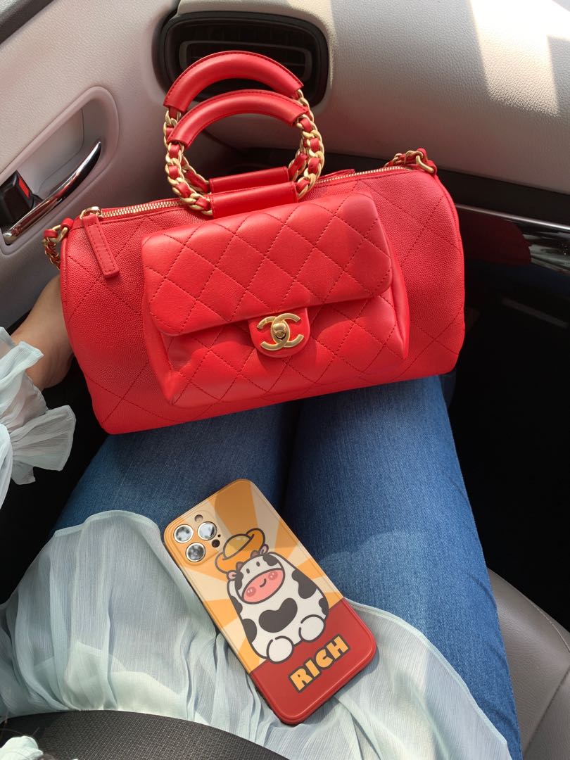 Chanel Hoop handle red caviar bowling bowler bag, Luxury, Bags & Wallets on  Carousell