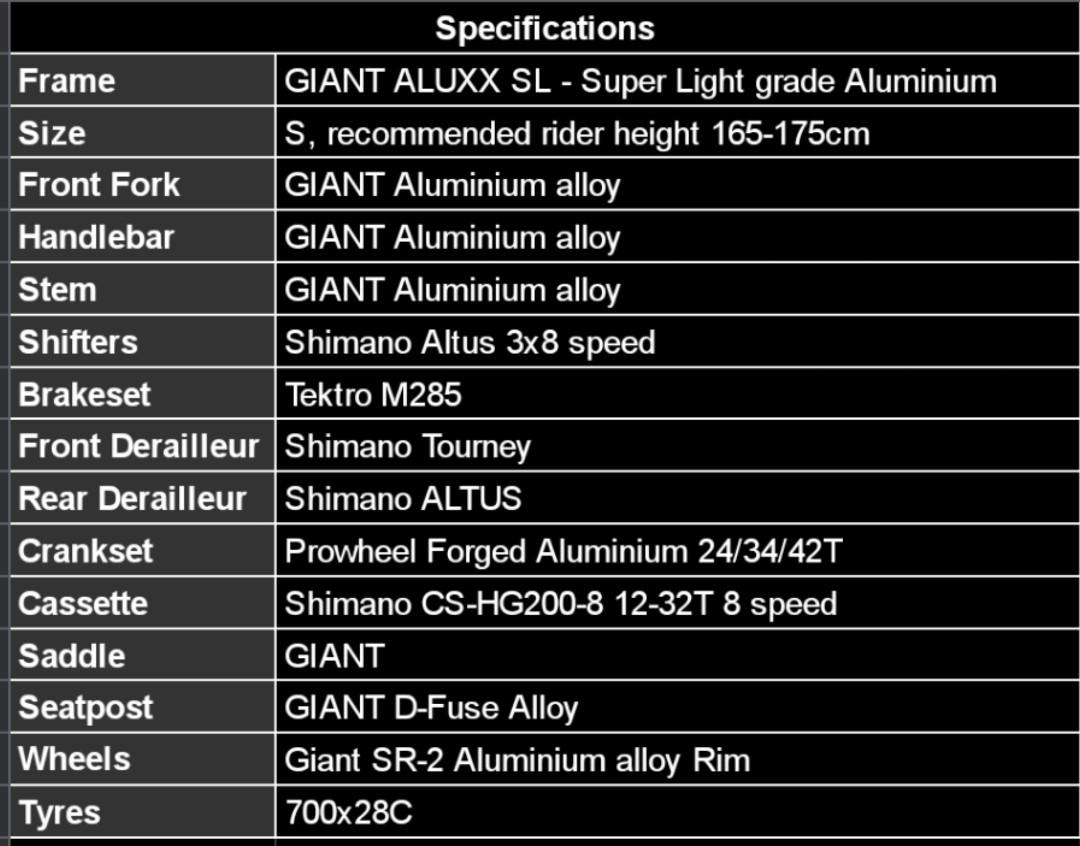 Giant escape online size chart