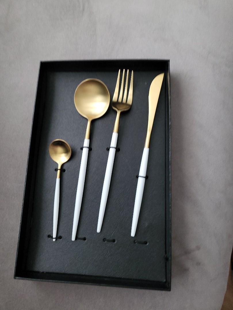Gold White Cutlery set Propupstore, Furniture & Home Living