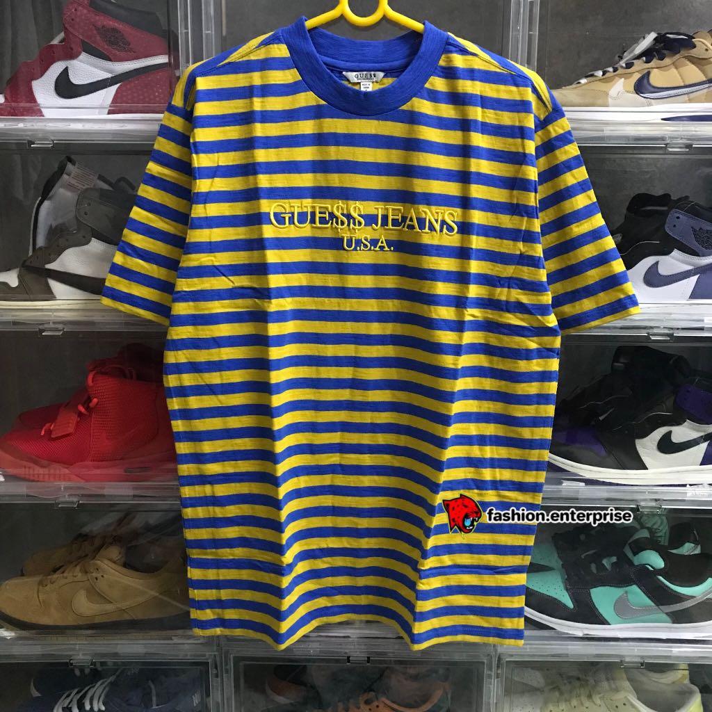 Guess x ASAP ROCKY Blue Yellow Striped Tee, Men's Fashion, Tshirts & Polo on Carousell