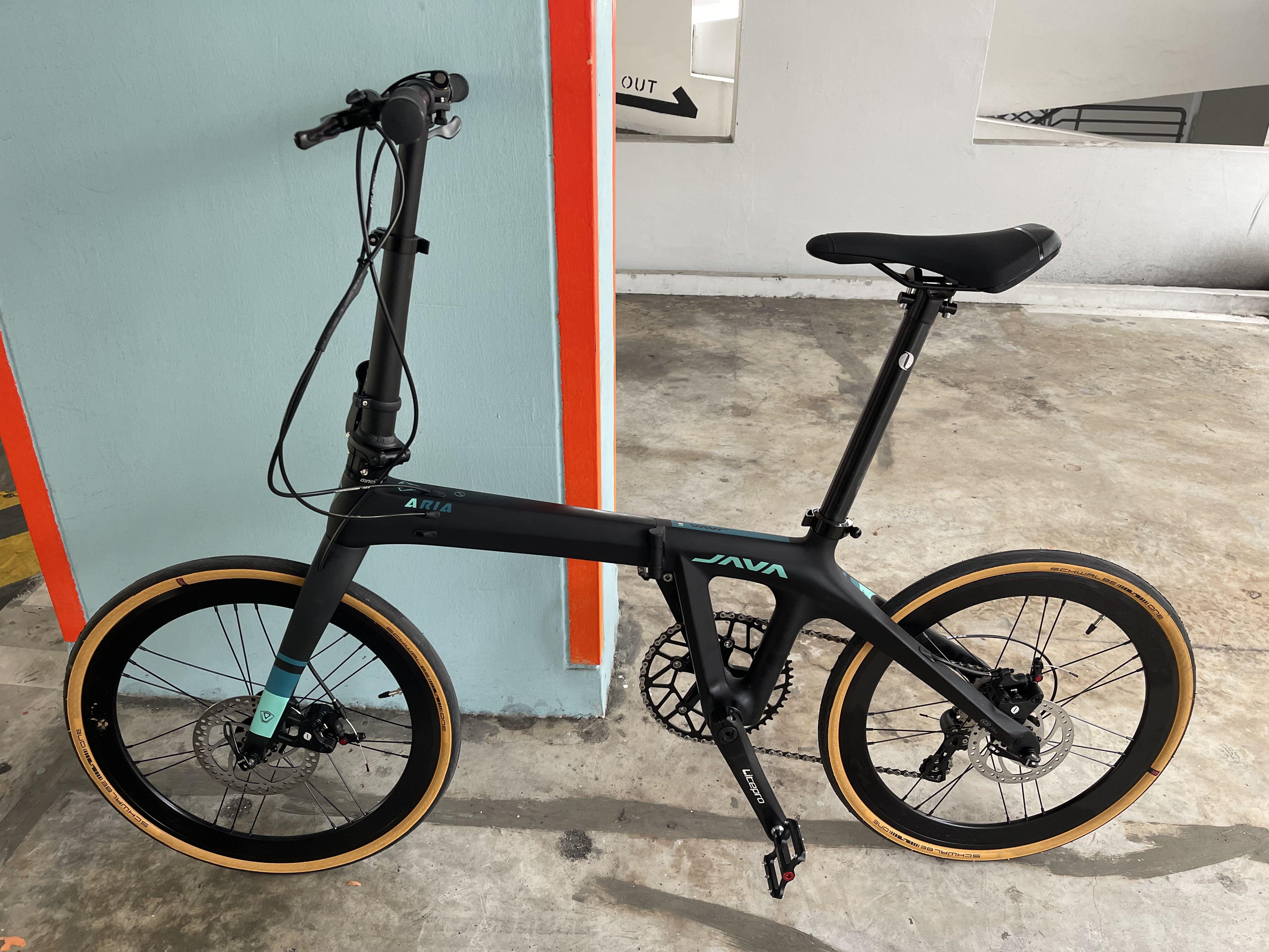 Java Aria Mod - Super Fast & Light (Category: Bicycles) located in Singapore. Submitted by bubble83 (Listing ID 1143347033, Image 1). Description: Fully modded with: 1) Tiagra RD and Shifter Single 10 speed 2) Litepro Crank and Arm 3) Retrospec Pedal 4) Litepro Plus Aero 451 Wheelset 5) Schwabe One Tan 451 and Inner Tubes 6) KMC Chain About 9.5kg!.