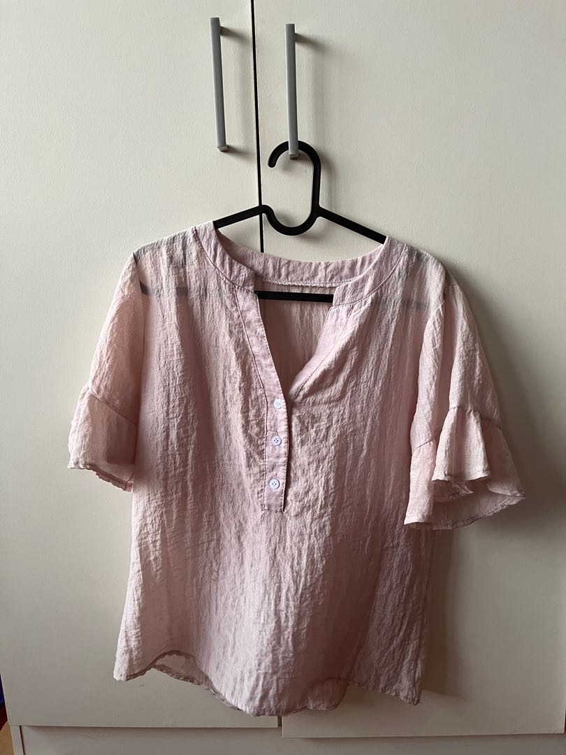 Light Pink Sheer Blouse, Women's Fashion, Tops, Blouses on Carousell