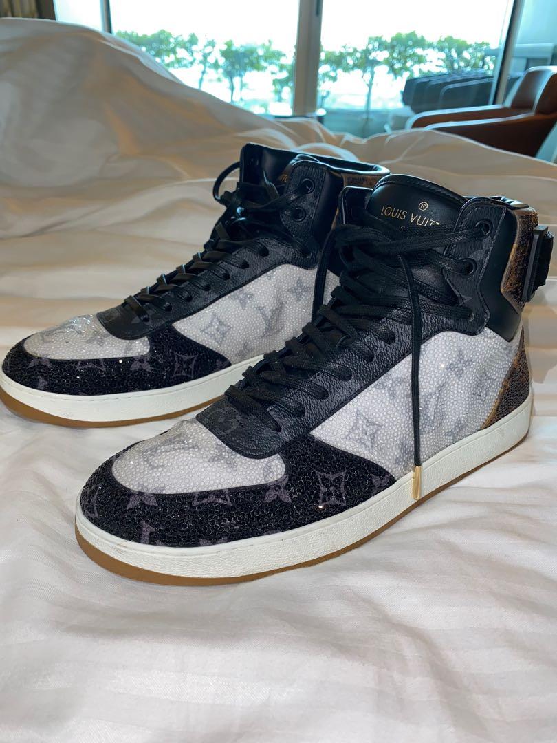 Pre-owned Louis Vuitton White/blue Leather Rivoli High Top Trainers Size 42