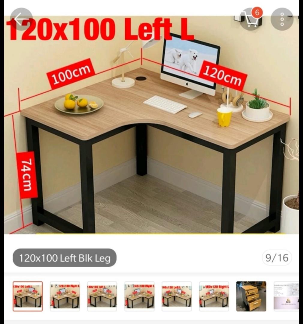 Lshaped desk, study table, work from home 120x100x74cm, Furniture & Home Living, Furniture