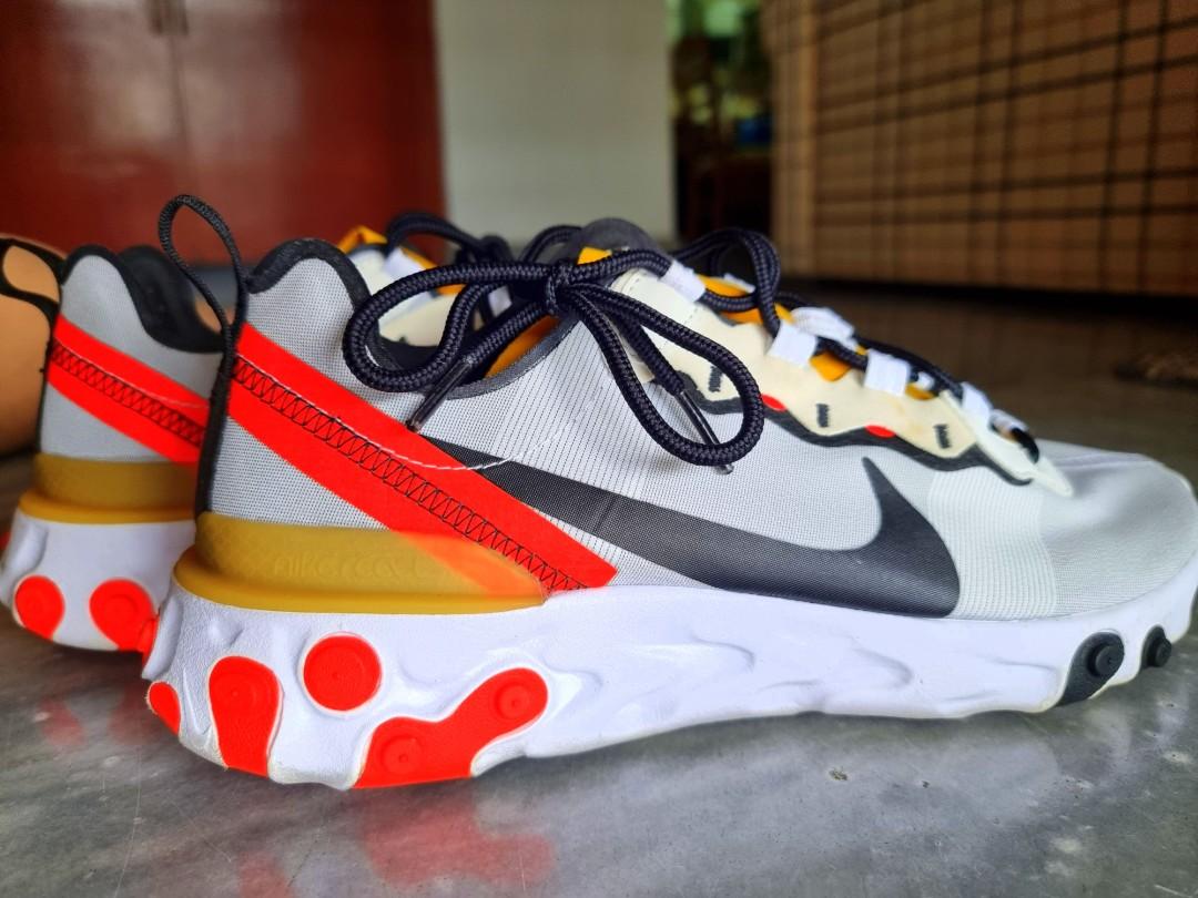 NIKE REACT ELEMENT 55 (Category: Sneakers) located in Petaling Jaya. Submitted by mentosgrape (Listing ID 1143373961, Image 1). Description: Pair of Nike React in excellent condition gifted to me recently, but at the wrong size for me so keen to sell this pair away. Size: US 8 / UK 7 / EUR 41.