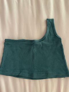 One side shoulder blue cropped top