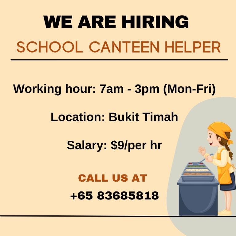 School Canteen Helper, Jobs, Hospitality, F&B on Carousell