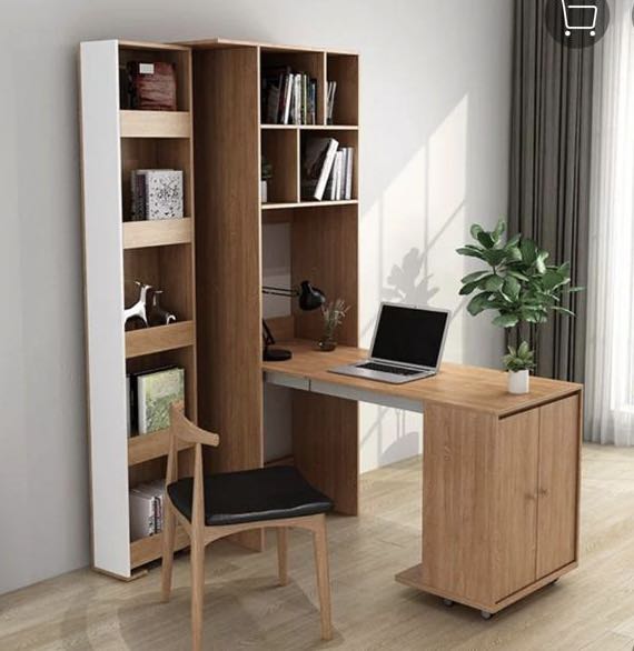 Foldable study deals table with bookshelf