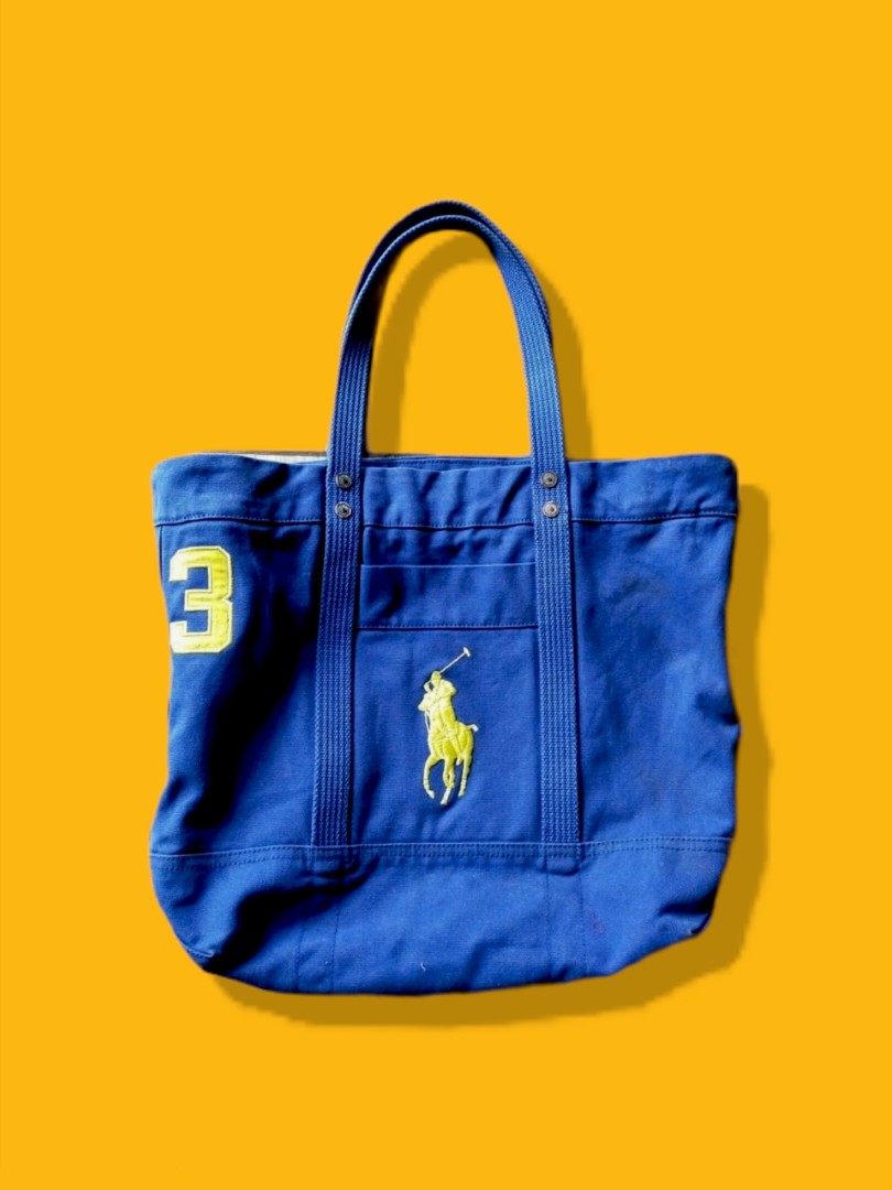 TAS TOTE BAG POLO polo ralph lauren canvas original biru kuning no minus ukuran besar tas jinjing
