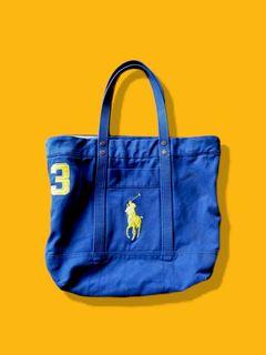 TAS TOTE BAG POLO polo ralph lauren canvas original biru  kuning no minus ukuran besar tas jinjing