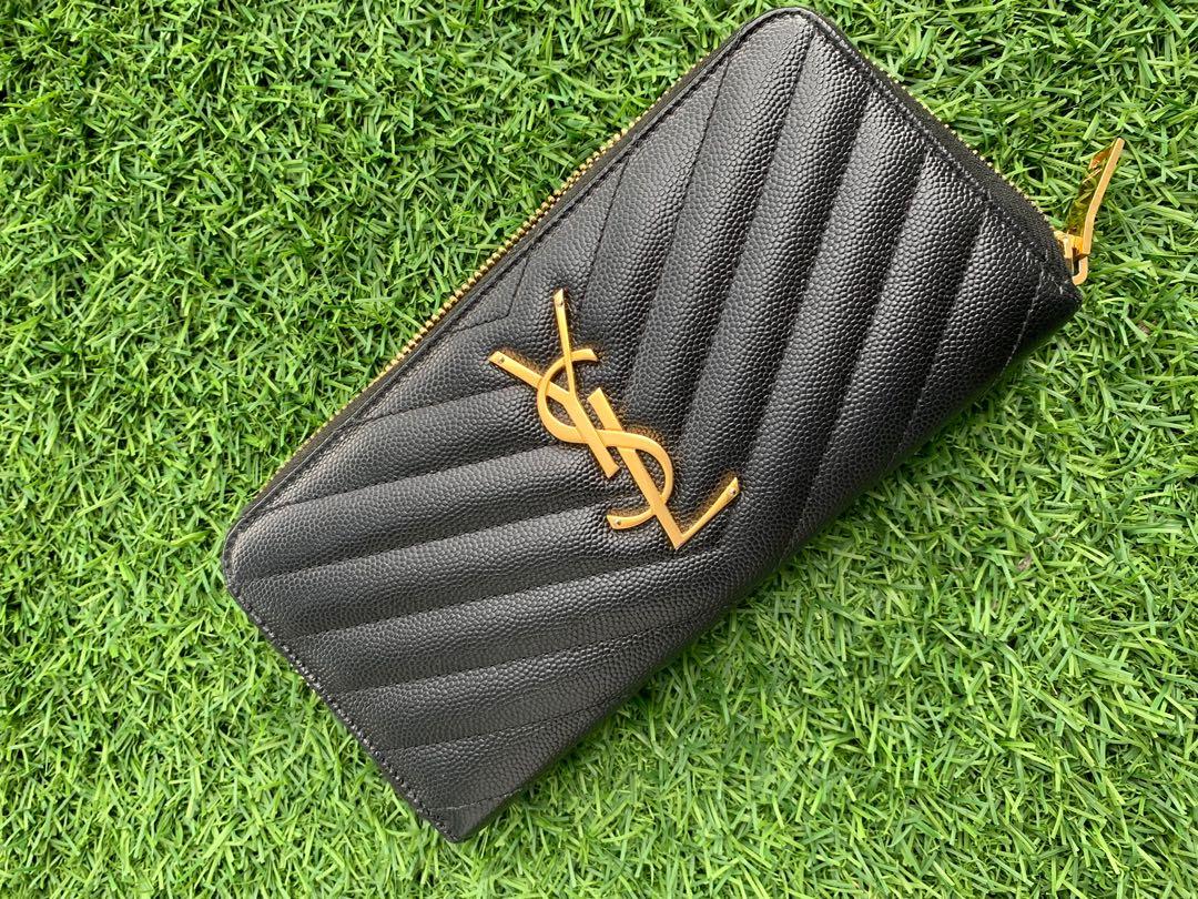 YSL MONOGRAM ZIP AROUND WALLET IN GRAIN DE POUDRE EMBOSSED LEATHER