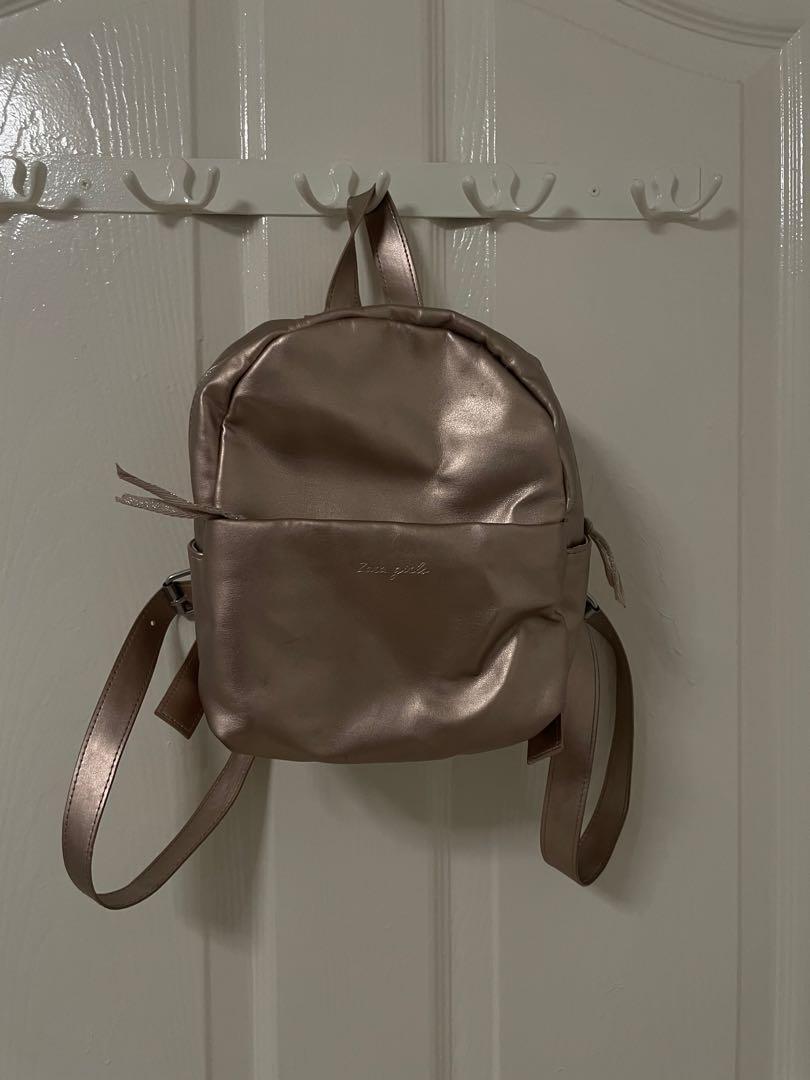 zara girls metallic pink rose gold mini backpack Women s Fashion