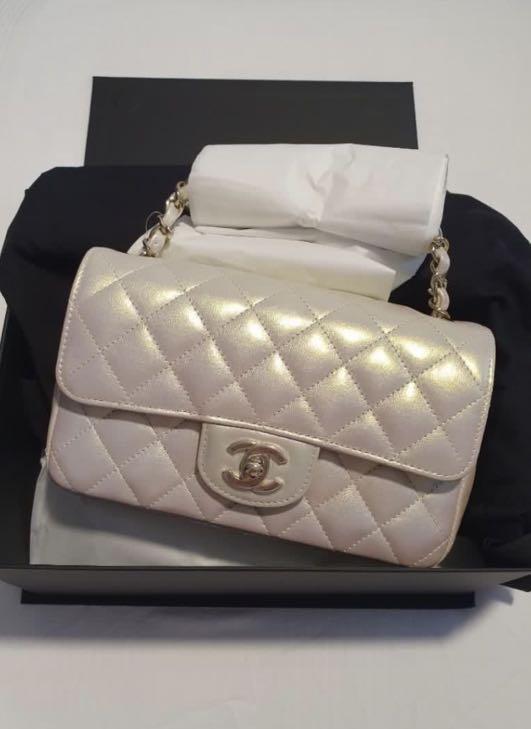 Chanel Quilted Mini Rectangular Flap Iridescent Blue Green Aged