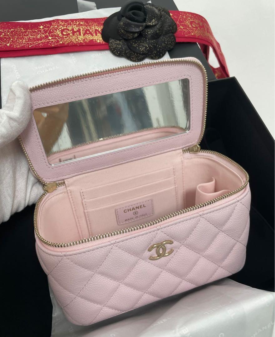 NWT! 💕22C CHANEL Sakura Pink Mini Square Vanity 💕Grained Gold HW