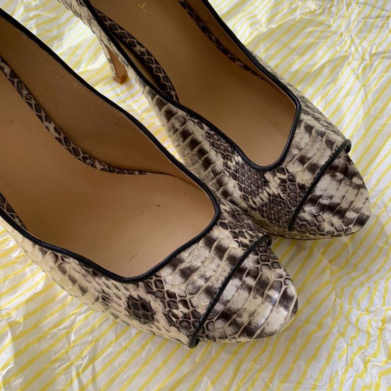 原價 2800 日本購入titikaka Japan Snake 蛇紋仿蛇皮印花pattern 露趾高跟鞋晚裝stylish Wedding Shoes 超型high Heel Shoes Women 婚禮結婚bride Bridal Bridemaids Black White Stylish