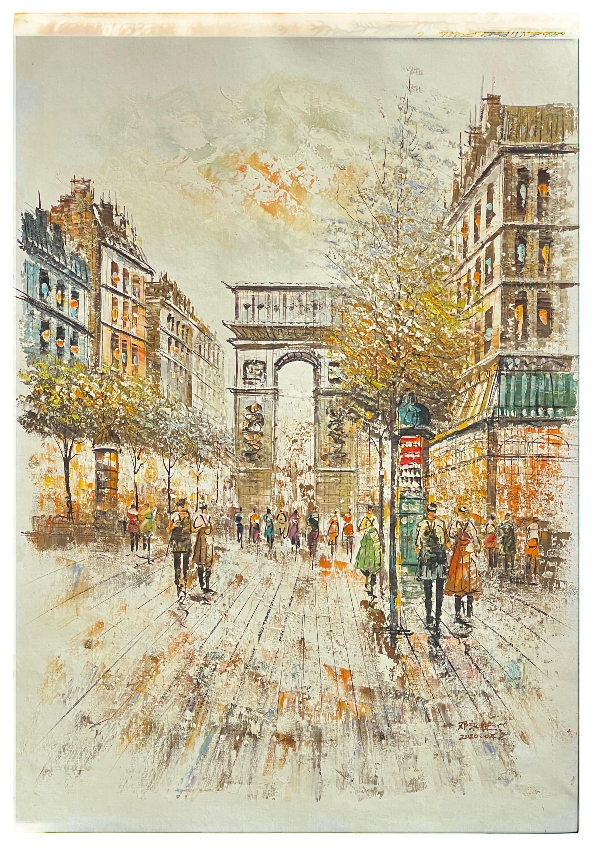 巴黎街景凱旋門60X90公分風景油畫手繪油畫無框畫- 731, 書籍、休閒與