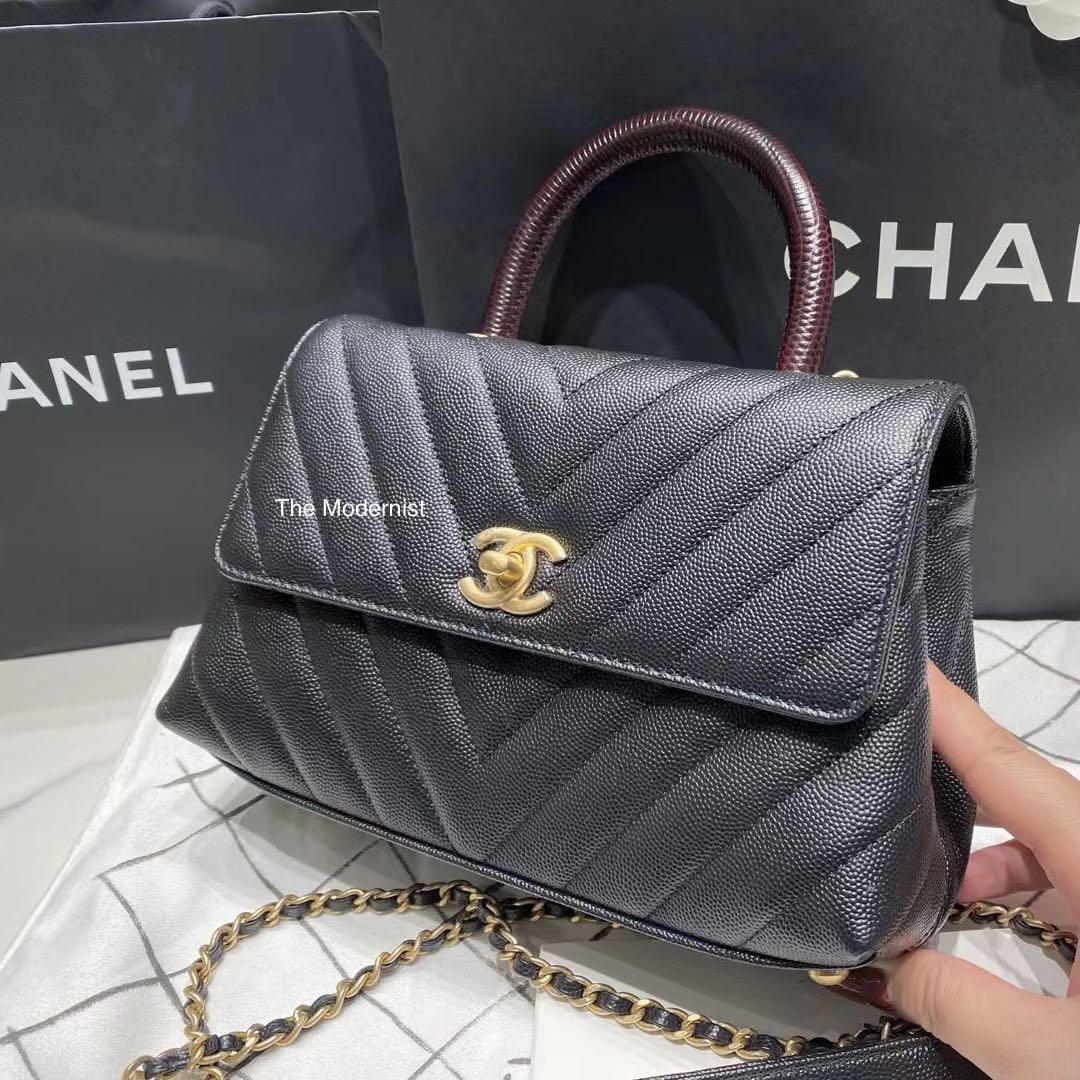 Chanel Coco Handle Small Flap Bag Grained Calfskin & Black Metal