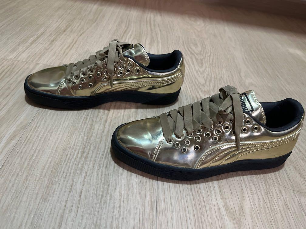 Gold puma sneakers womens best sale