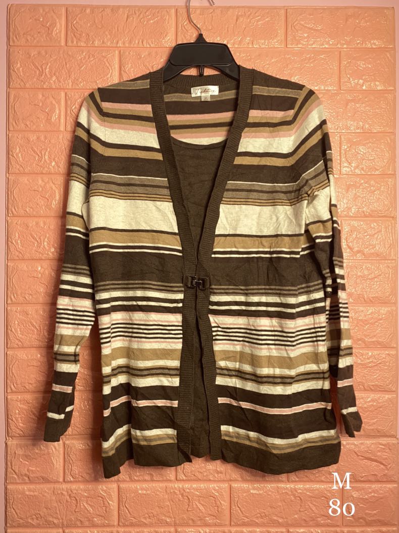 brown striped cardigan