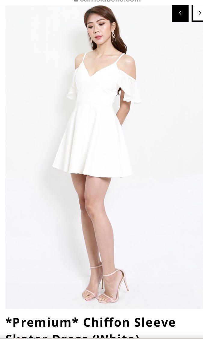 White chiffon cheap skater dress