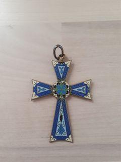 Cloisonne Enameled Brass Crucifix Pendant