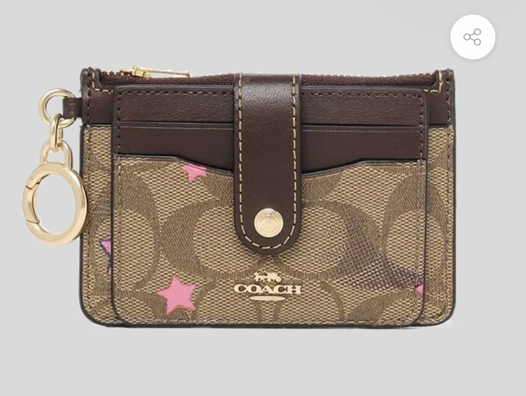 Coach Attachment Card Case In Signature Canvas With Disco Star Print
