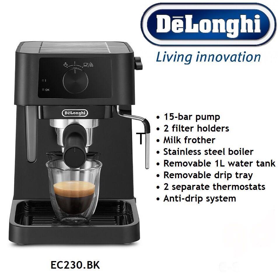 Delonghi Stilosa 15 Bar Pump Espresso Machine in Black and Stainless Steel