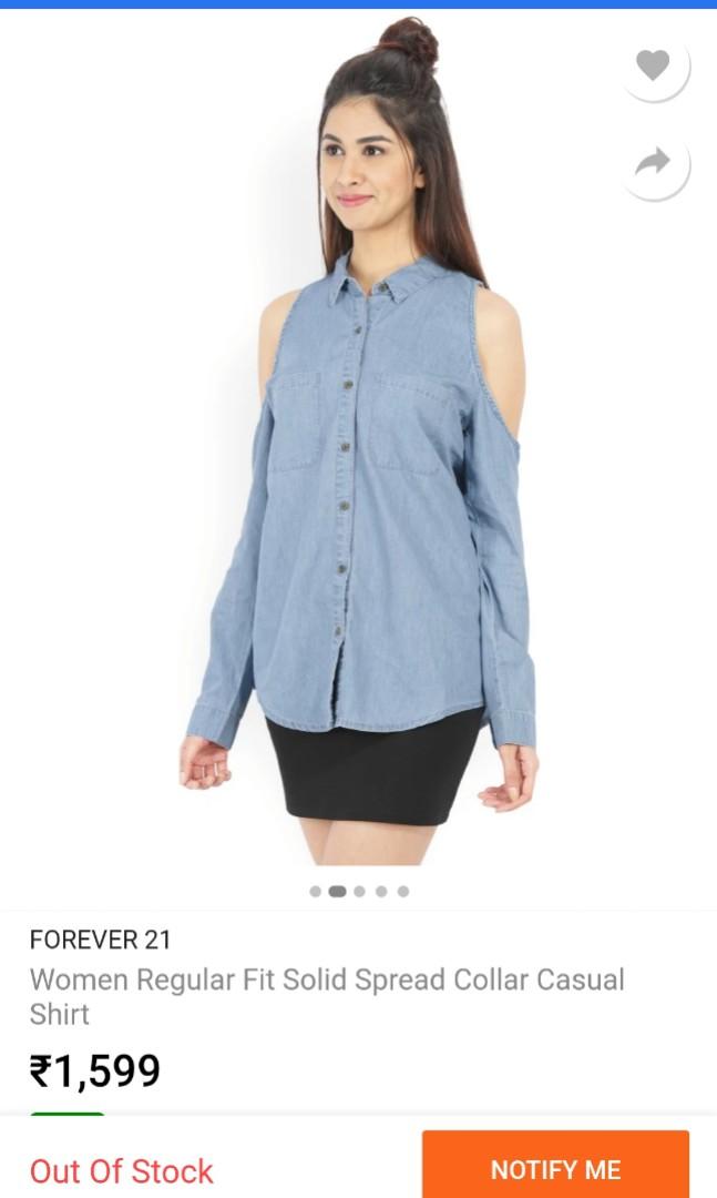 Forever 21 Denim Shirt, Fesyen Wanita 