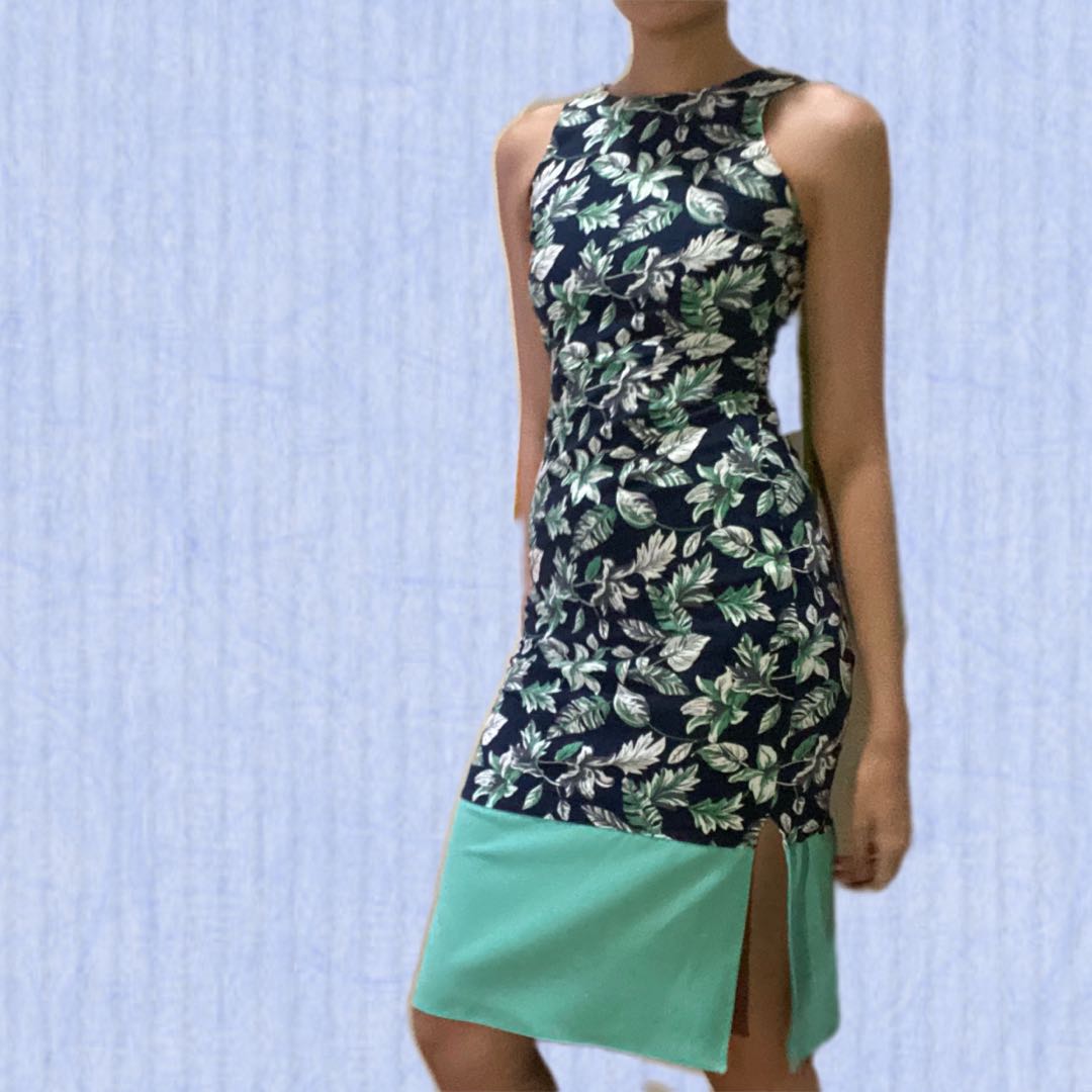 Free mail] Green floral dress, Women's 