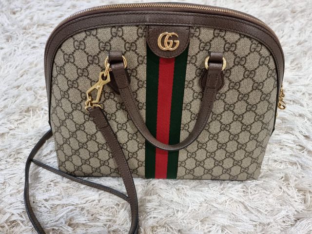 Gucci Ophidia Gg Medium Top Handle Shoulder Bag in Brown, Luxury, Bags &  Wallets on Carousell