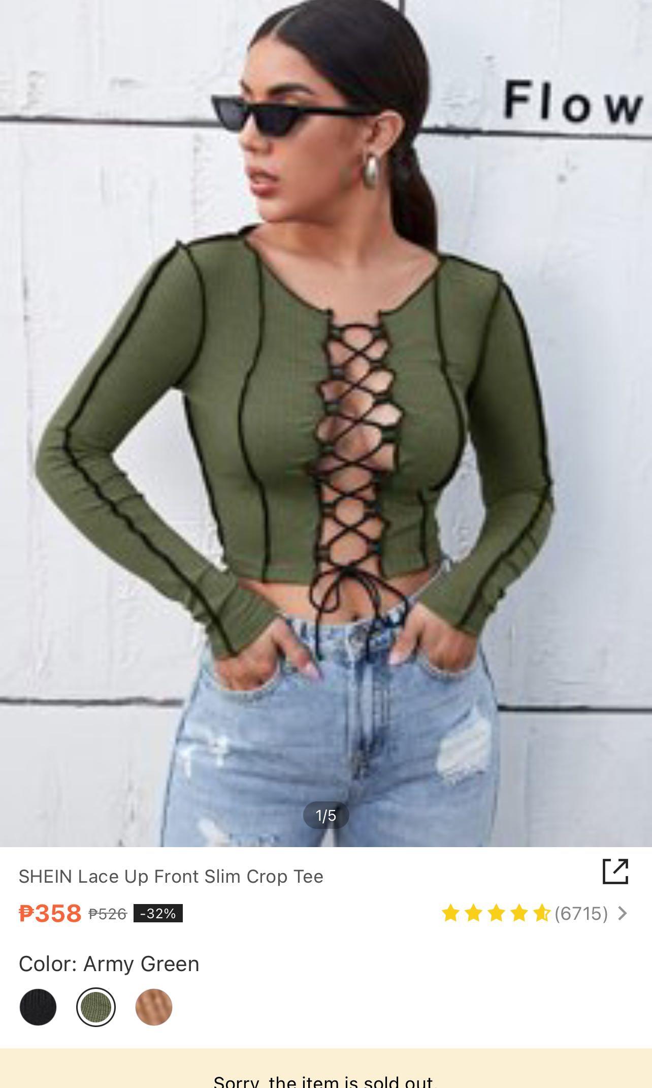 SHEIN Lace Up Front Crop Top