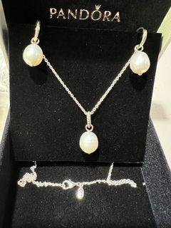 Pandora pearl earrings and necklace set