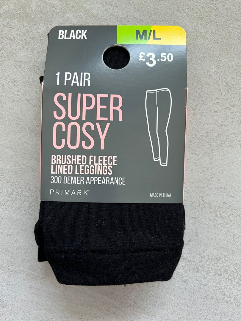 Primark Super Cosy LEGGINGS Brushed Fleece Black Lined 300 Denier Look S M  L XL