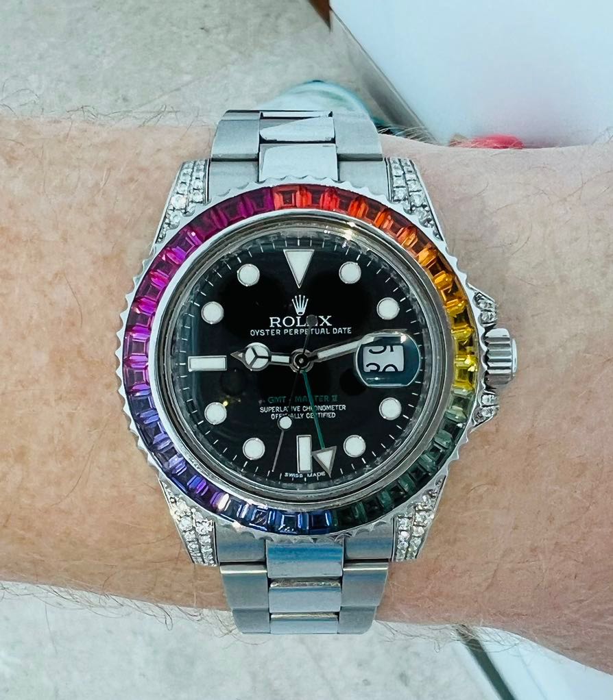 Rolex GMT Master II SARU Diamond Steel Automatic 116710 LN 116710LN, with  rainbow sapphire and ruby, and guarantee certificate card set, Luxury,  Watches on Carousell