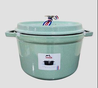 Staub Enameled Cast Iron Deep Oven Tall Round Cocotte 5 Qt Sage