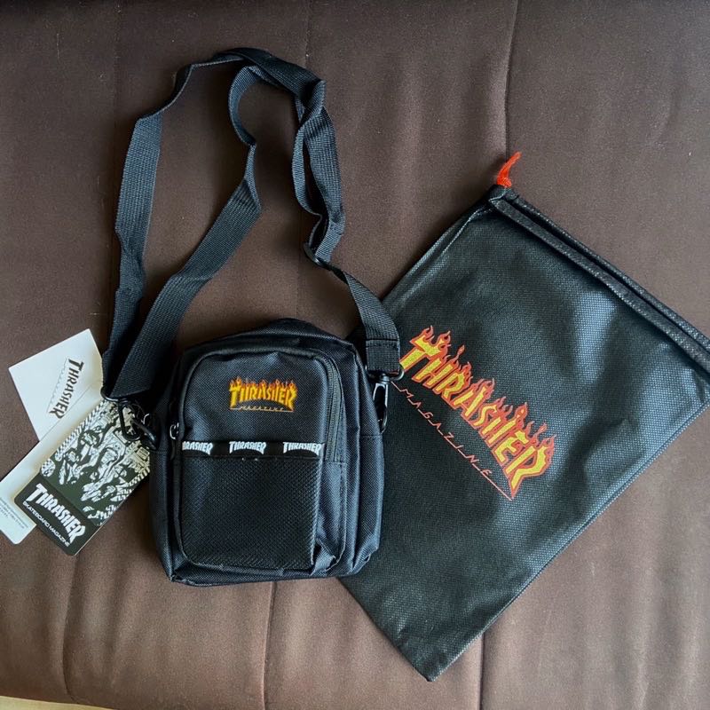Thrasher Slingbag Flame Black Hitam With Tag Free DustBag