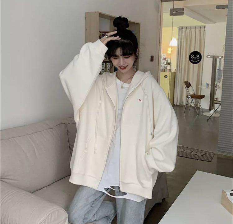 white zip up jacket oversized fit Women s Fashion Coats