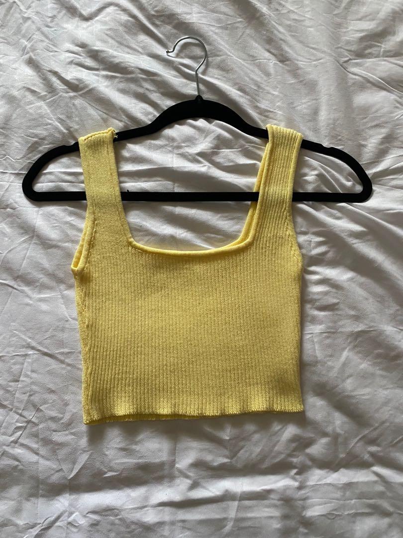 Yellow Ribbed Top, Women's Fashion, Tops, Sleeveless on Carousell